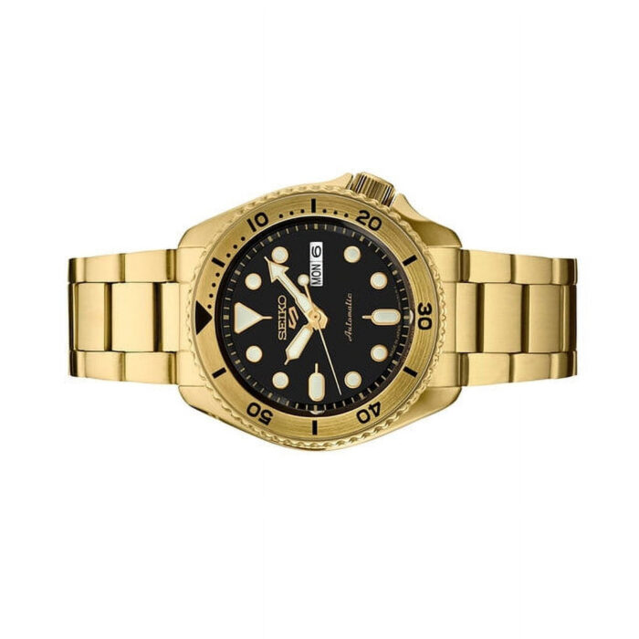 Seiko 5 Sports Automatic Black Dial Gold Steel Strap Watch For Men - SRPK18 - Image 2